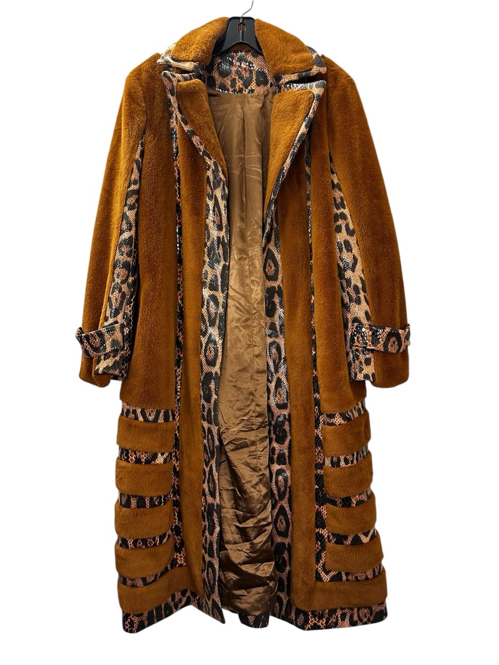 Talk of the Walk Coat Leopard Print Faux Fur Long Heavy Open Front Approx. Large